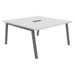 Table de runion burocolor a avec trappe d'accs - l. 140 x p. 143 cm - plateau blanc - pieds aluminium ...