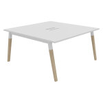 Table de r�union burocolor a avec trappe d'acc�s - l. 140 x p. 143 cm - plateau blanc - pieds bois / ...