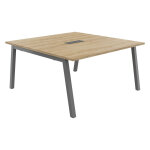 Table de r�union burocolor a avec trappe d'acc�s - l. 140 x p. 143 cm - plateau ch�ne nebraska - pieds ...