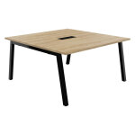 Table de r�union burocolor a avec trappe d'acc�s - l. 140 x p. 143 cm - plateau ch�ne nebraska - pieds ...