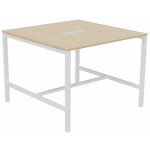 Table de réunion burocolor avec trappe d'accès - l. 140 x p. 143 cm - plateau chêne - pieds blanc Table de réunion burocolor avec trappe d'accès - l. 140 x p. 143 cm - plateau chêne - pieds blanc