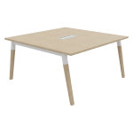 Table de r�union burocolor a avec trappe d'acc�s - l. 140 x p. 143 cm - plateau ch�ne - pieds bois / ...