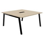Table de r�union burocolor a avec trappe d'acc�s - l. 140 x p. 143 cm - plateau ch�ne - pieds noir