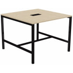 Table de réunion burocolor avec trappe d'accès - l. 140 x p. 143 cm - plateau chêne - pieds noir Table de réunion burocolor avec trappe d'accès - l. 140 x p. 143 cm - plateau chêne - pieds noir