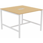 Table de réunion burocolor avec trappe d'accès - l. 140 x p. 143 cm - plateau hêtre - pieds blanc Table de réunion burocolor avec trappe d'accès - l. 140 x p. 143 cm - plateau hêtre - pieds blanc