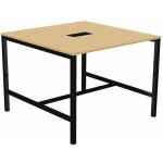 Table de r�union burocolor avec trappe d'acc�s - l. 140 x p. 143 cm - plateau h�tre - pieds noir
