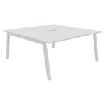 Table de r�union burocolor a avec trappe d'acc�s - l. 160 x p. 163 cm - plateau blanc - pieds blanc