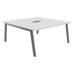 Table de runion burocolor a avec trappe d'accs - l. 160 x p. 163 cm - plateau blanc - pieds aluminium ...