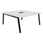 Table de r�union burocolor a avec trappe d'acc�s - l. 160 x p. 163 cm - plateau blanc - pieds noir
