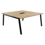 Table de r�union burocolor a avec trappe d'acc�s - l. 160 x p. 163 cm - plateau ch�ne nebraska - pieds ...