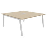 Table de r�union burocolor a avec trappe d'acc�s - l. 160 x p. 163 cm - plateau ch�ne - pieds blanc