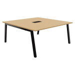 Table de r�union burocolor a avec trappe d'acc�s - l. 160 x p. 163 cm - plateau h�tre - pieds noir