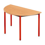 Table de r�union modulable 1 / 2 rond - l. 120 x p. 60 cm - plateau h�tre - pieds rouge