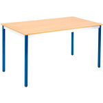 Table de runion modulable rectangle - l. 140 x p. 70 cm - plateau chne - pieds bleu