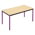 Table de runion modulable rectangle - l. 160 x p. 80 cm - plateau erable - pieds prune