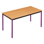 Table de r�union modulable rectangle - l. 160 x p. 80 cm - plateau h�tre - pieds prune