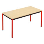 Table de runion modulable rectangle - l. 180 x p. 80 cm - plateau erable - pieds rouge