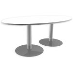 Table de runion ovale l. 200 x p. 120 cm - plateau blanc - pieds tulipe aluminium