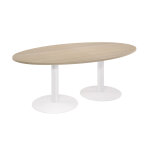 Table de runion ovale l. 200 x p. 120 cm - plateau chne - pieds tulipe blanc