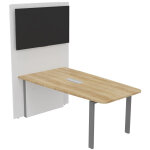 Table r�union visio avec mur technique l. 180 cm x h. 72 cm - plateau ch�ne nebraska pieds m�tal alu
