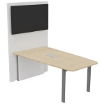 Table r�union visio avec mur technique l. 180 cm x h. 72 cm - plateau ch�ne pieds m�tal alu