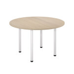 Table ronde 120 cm - 4 pieds tube blanc - plateau ch�ne