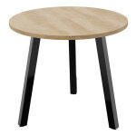 Table ronde 80 cm - 3 pieds trap�ze m�tal noir - plateau ch�ne n�braska