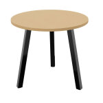 Table ronde 80 cm - 3 pieds trap�ze m�tal noir - plateau h�tre