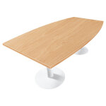 Table tonneau actual l. 200 x p. 100 cm - plateau ch�ne - pied tulipe blanc