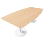Table tonneau actual l. 200 x p. 100 cm - plateau h�tre - pied tulipe blanc