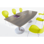 Table tonneau avec �lectrification actual l. 200 x p. 100 cm - plateau ch�ne gris� - pied tulipe aluminium ...