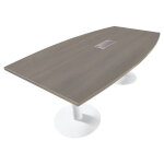 Table tonneau avec �lectrification actual l. 200 x p. 100 cm - plateau ch�ne gris� - pied tulipe blanc ...