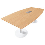 Table tonneau avec �lectrification actual l. 200 x p. 100 cm - plateau ch�ne - pied tulipe blanc