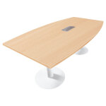 Table tonneau avec �lectrification actual l. 200 x p. 100 cm - plateau h�tre - pied tulipe blanc