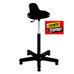 Tabouret assis - debout polyur�thane sur patins - hauteur r�glable 54 � 80 cm noir - lot de 1 + 1 offert ...