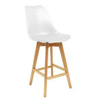 Tabouret haut thelma coque pvc avec coussin rembourr - blanc - pieds bois