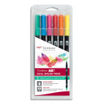 Tombow bote 6 feutres abt double pointe (pinceau + fine), assortis couleurs testes dermatologiquement ...