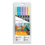 Tombow bote 6 feutres abt double pointe (pinceau + fine), assortis couleurs pastels