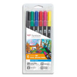 Tombow bote 6 feutres abt double pointe (pinceau + fine), assortis couleurs primaires
