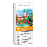 Tombow set de 12 feutres - pinceau abt dual brush pen assortis gris, encre  base d'eau, aquarellables ...