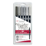 Tombow set 6 abt dual brush pen, feutre avec pointe fine et pointe pinceau,  base d'eau, couleur gris. ...