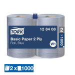 Tork 2 bobines d'essuyage bleues tork basic, 1000 formats