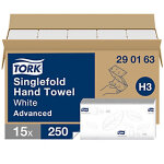 Tork essuie - mains advancedh3 doux blanc pliage enz - 290163 - lot de 15 paquets de 250feuilles