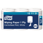 Tork papier d'essuyage à dévidage central blanc m2 absorbant - 151131 - lot 6 bobines de 275 m Tork papier d'essuyage à dévidage central blanc m2 absorbant - 151131 - lot 6 bobines de 275 m