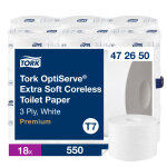 Tork papier toilette optiserve - t7 - rouleau de 550 feuilles - 3 plis - sans mandrin premium - blanc ...