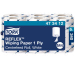 Tork reflex papier d'essuyage m4 blanc � d�vidage central - 473412 - lot de 6 bobines de 113 m