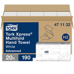 Tork xpress essuie - mains double paisseur advanced h2 blanc 100 % fibres recycles pliage en z - 471132 ...