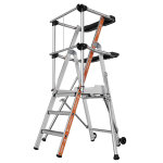 Tubesca plate - forme escabeau raptor stable avec garde corps - 3 marches et tablettes