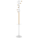 Unilux portemanteau arya 6 patères et un support parapluie - finition bois et blanc Unilux portemanteau arya 6 patères et un support parapluie - finition bois et blanc