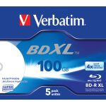 Verbatim bd - r xl 100 go * 4x wide inkjet printable bo�tier avec lot de 5, 100 go, bd - r, coffret � ...
